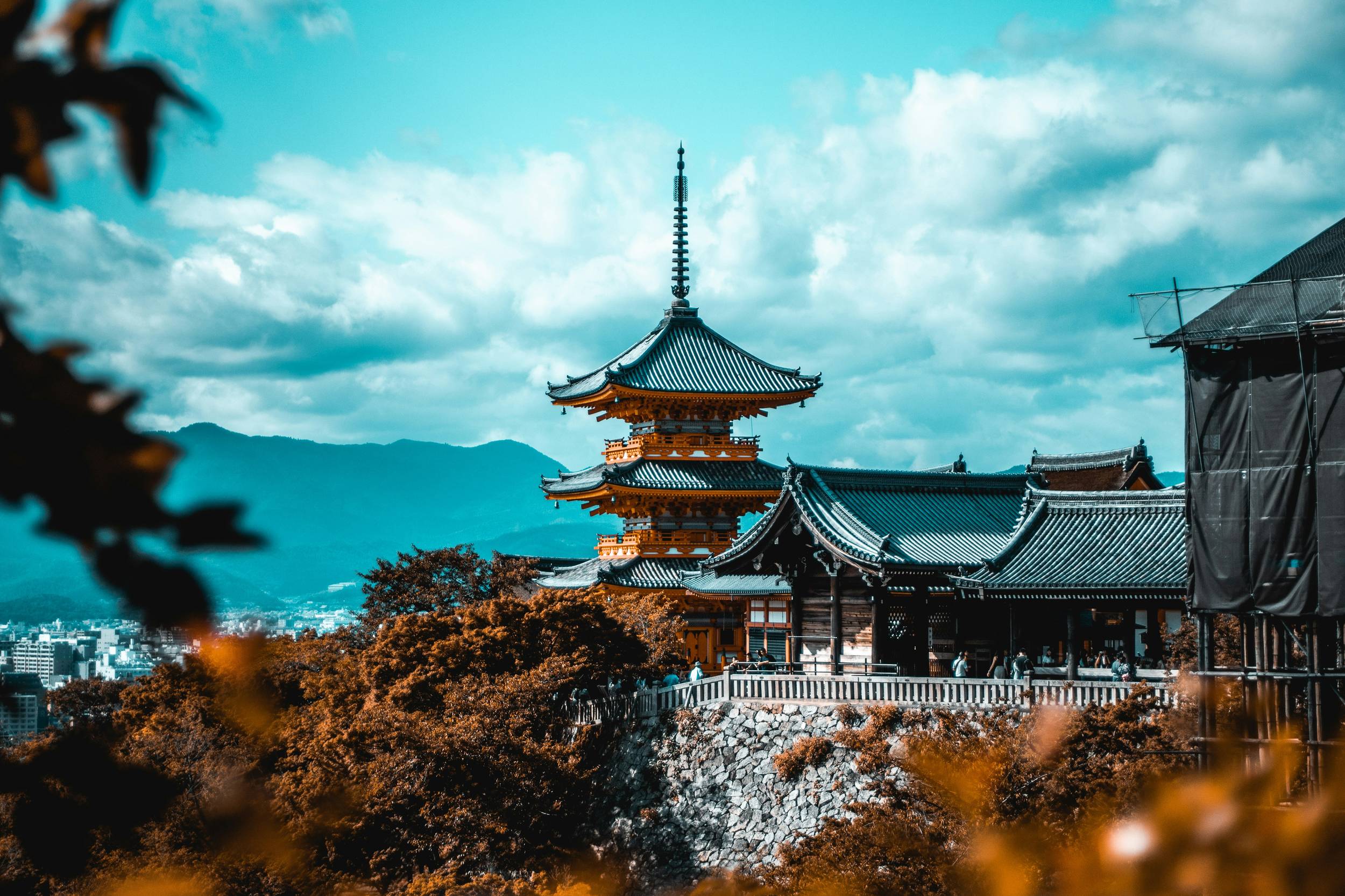 traditional Japanese House Overlooking a Pagoda in Kyoto