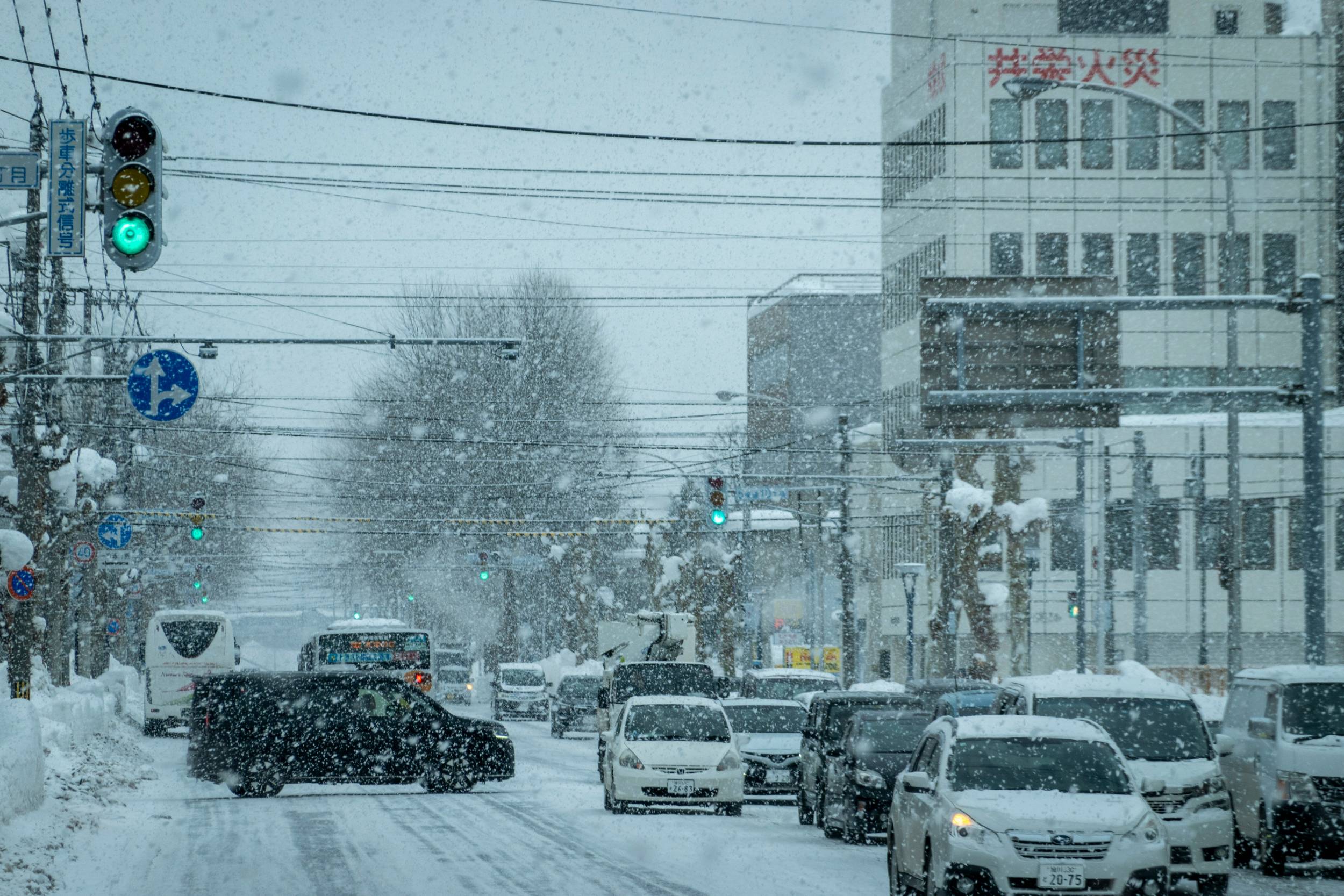 Snowing Street in Sapporo, Japan